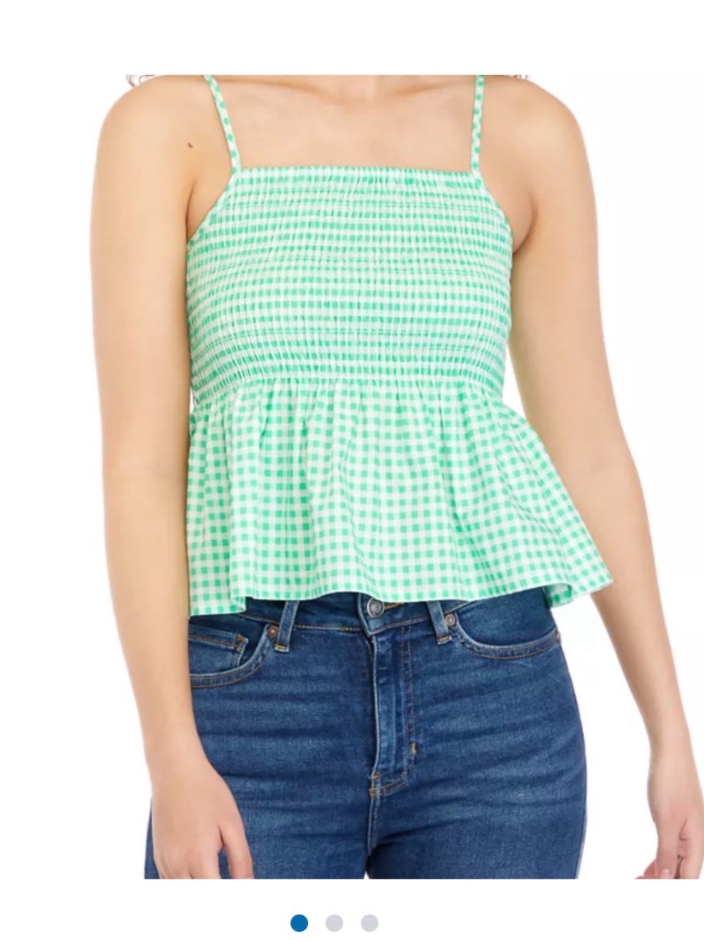Freshman Size S Smocked Gingham Peplum Cami Top Mint Green NEW